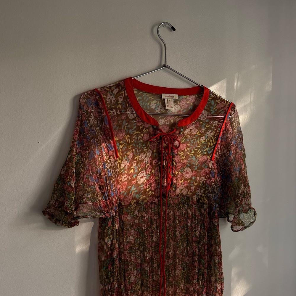 SUNDANCE FLORAL SHEER COLORFUL MAXI DRESS SMALL